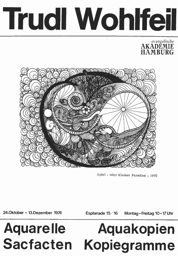 Einladung zur Ausstellung "Aquarelle Aquakopien Kopiegramme Sacfacten" , Hamburg 1974. (Deckblatt)